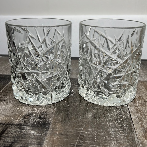 Dining Vintage Lead Crystal Set Of Old Fashion Glasses With Star Diamond Pattern Poshmark